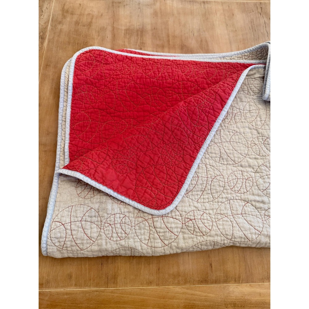 Pottery Barn Kids Twin Red Blue Embroidered Cotton Quilt Reversible Basketball